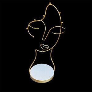Gold Wire Female Face Modern Art Jewelry Stand